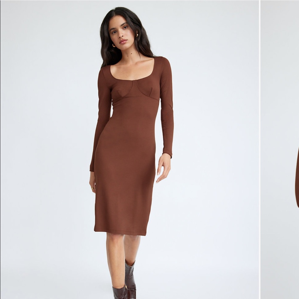 Aritzia Wilfred Gwen dress in Cognac